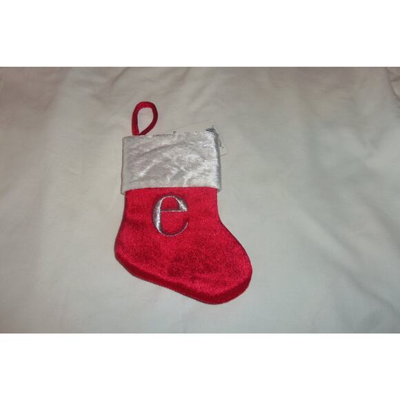 Lower Case e Monogram on red MINI Christmas Stocking 8"X6" by Merry Brite - Picture 1 of 1
